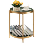 TeoKJ 2 Tier Gold Side Table, Folding Round Metal End Table Small Nightstand with Two Removable Tray for Bedroom Living Room Small Spaces Bedside Gold