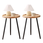 Tiita Round End Table Mental Side Table Nightstand/Small Wood Tables Accent Coffee Table with Wooden Tray for Living Room Bedroom Office Small Space