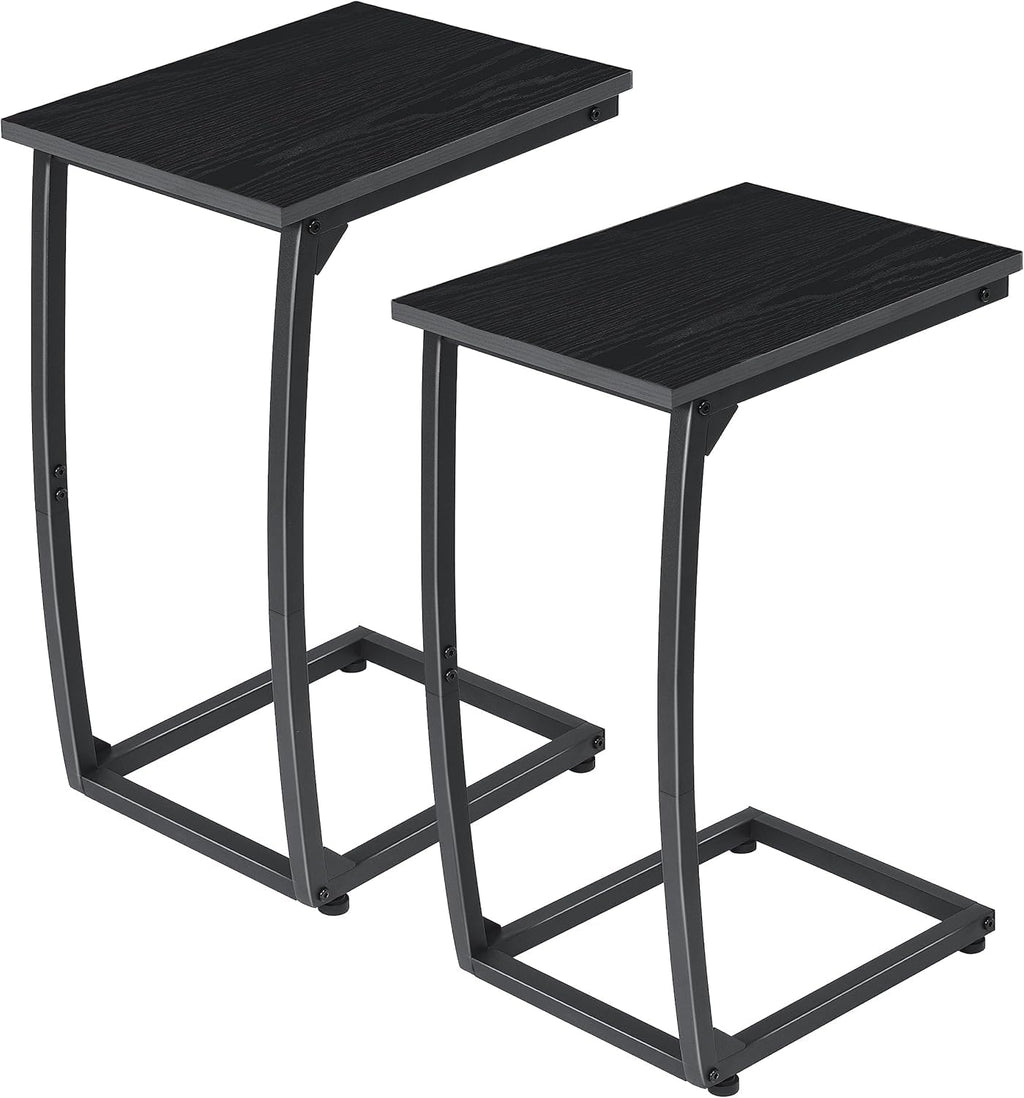 C-Shaped End-Table Set of 2 - Side Table for Couch,Curved Support Legs, Slide Under Couch Table for Sofa, TV Tray Table for Living Room Bedroom（Lvory）