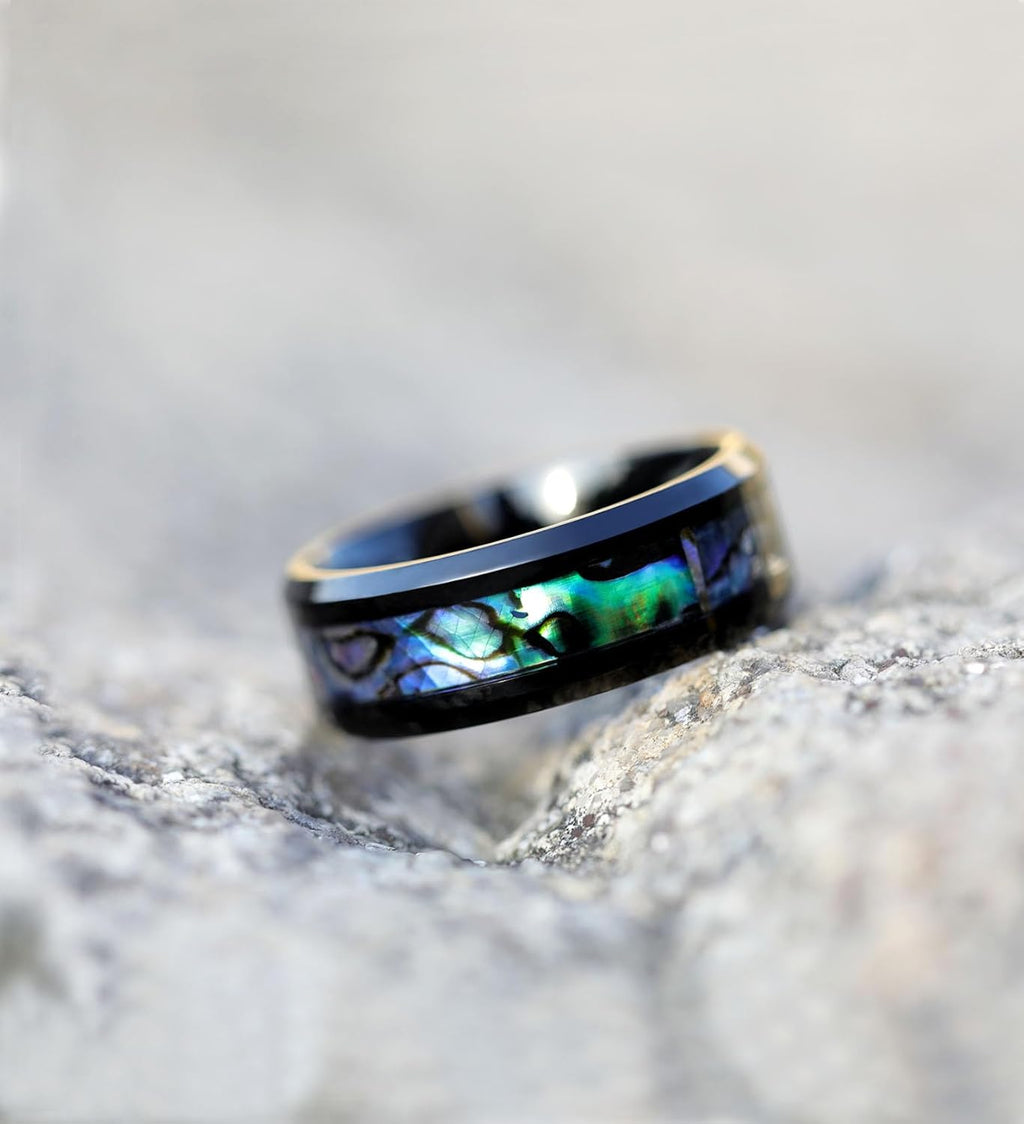 TIGRADE 8MM Abalone Shell Titanium Rings Wedding Bands Comfort Fit Size 6-14