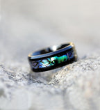 TIGRADE 8MM Abalone Shell Titanium Rings Wedding Bands Comfort Fit Size 6-14