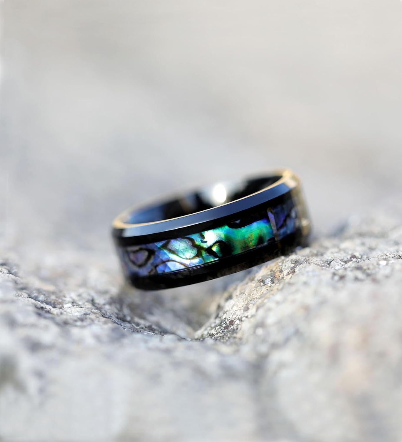 TIGRADE 8MM Abalone Shell Titanium Rings Wedding Bands Comfort Fit Size 6-14