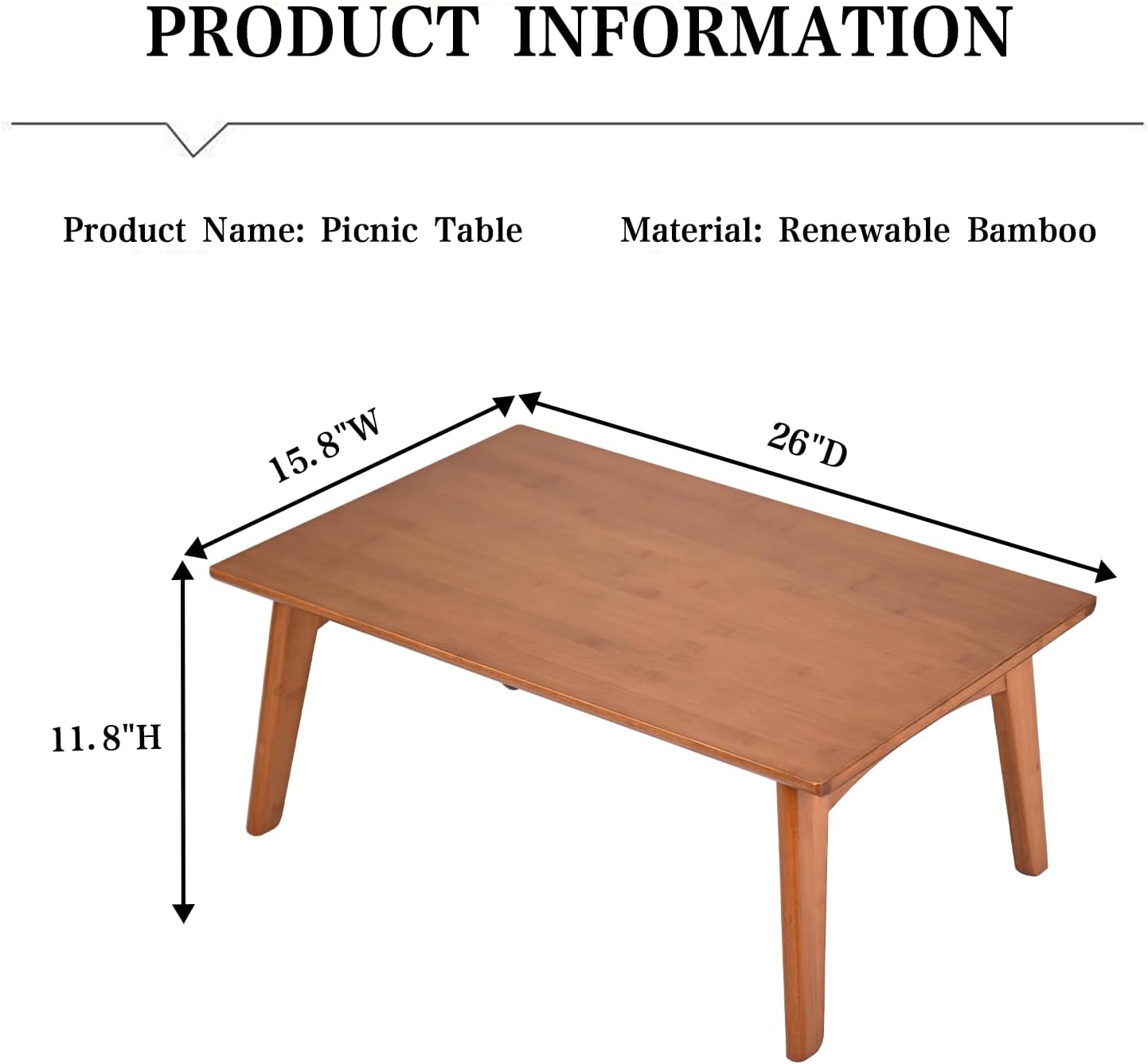 Japanese Floor Table No Assembly Required Bamboo Folding Walnut Coffee Table Bedroom 26x15.8x11.8in Furniture Low Tea Table for Sitting on The Floor Walnut Large