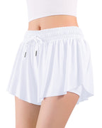 Auranso pige flydende shorts med lomme 2-i-1 atletiske løb sommerfugleshorts hvide 9-10 år