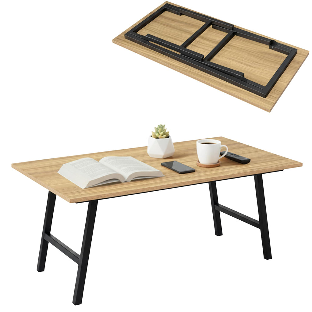 Folding Coffee Table, Portable Floor Table for Sitting on The Floor, Midcentury Modern Coffee Table, Foldable Floor Table for Living Room, 32''L x 16''W x 16.3''H, Walnut