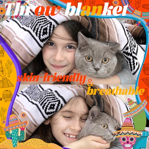 Genovega Mexican Throw Blanket Lightweight Serape Extra Large Picnic Camping Beach Bedroom Living Room Accessories Mint 50" x 68"