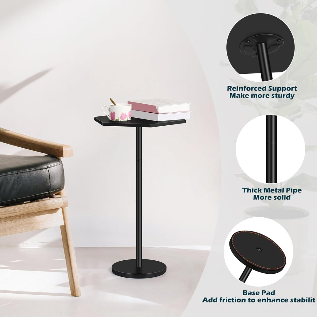 Vrisa Drink Table Small Hexagon Side Table for Small Spaces Round Pedestal Accent End Table Modern Martini Coffee Cocktail Table for Living Room, Bedroom, Sofa Couch Chair, Patio, Black