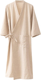 Men's Women's Cotton Linen Bathrobe Couples Japanese-Style Absorbent Quick-Drying Kimono Yukata Sauna Robe