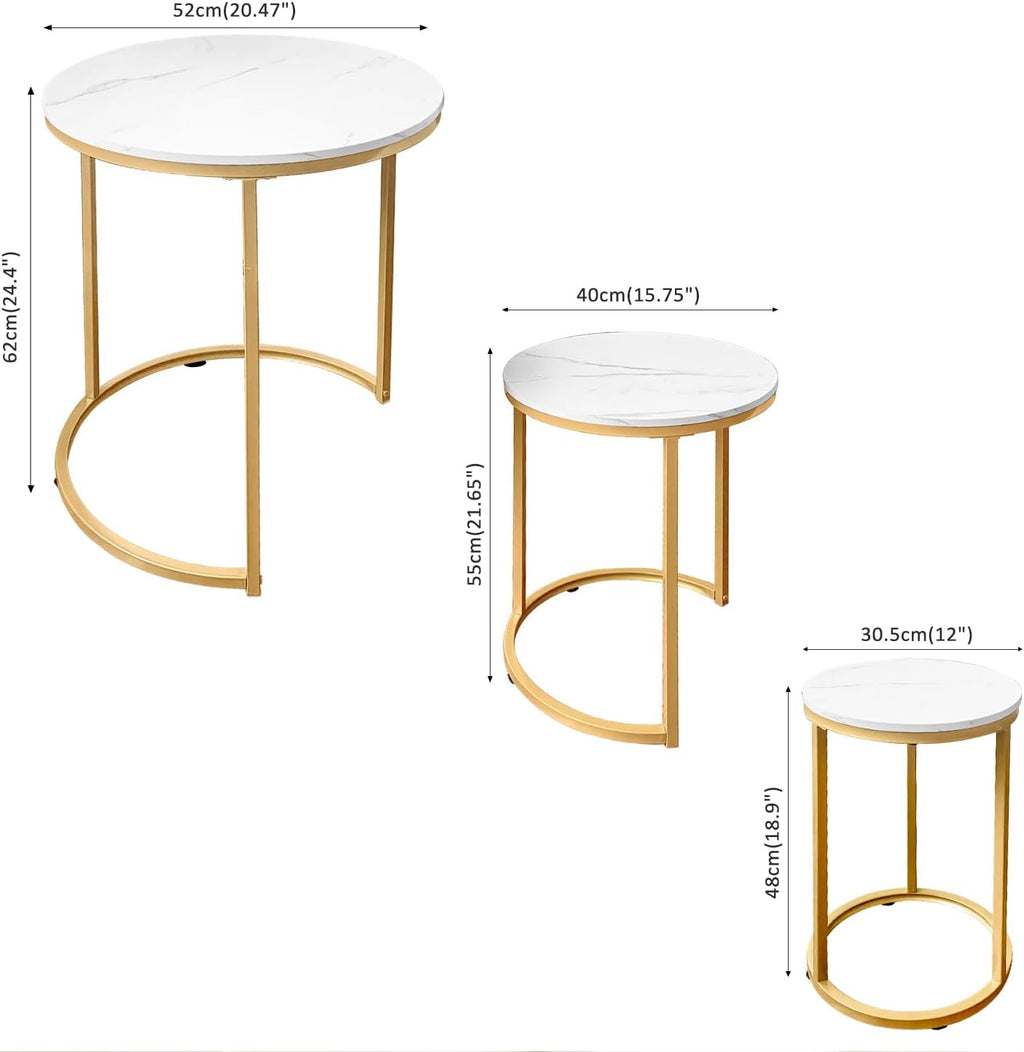 AT-VALY Nesting Tables Coffee Table Set of 3,Round Side Table Small Accent Table for Living Room,Bedroom Apartment (Gold)