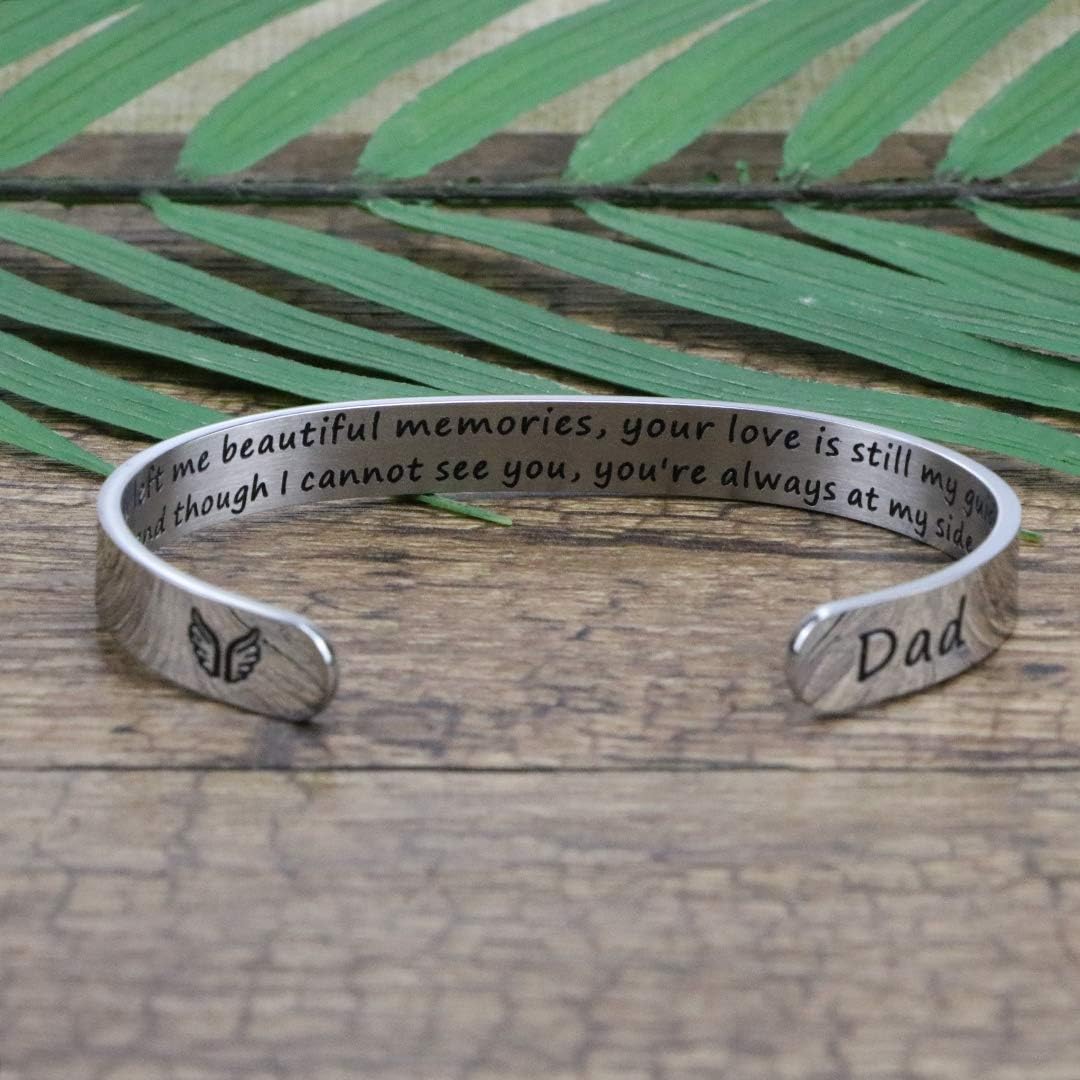 JoycuFF Memorial Gifts for Loss of Mom Dad in Memory of Jewelry Sympathy Bracelet Bereavement Cuff Secret Message Engraved Grief Gifts for Women