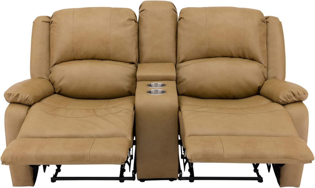 RecPro Charles 67" Double Recliner RV Sofa | Zero Wall Loveseat for Camper | Wall Hugger Couch | Fifth Wheel Theater Seating | Upgraded 2023 Fabric (Toffee)