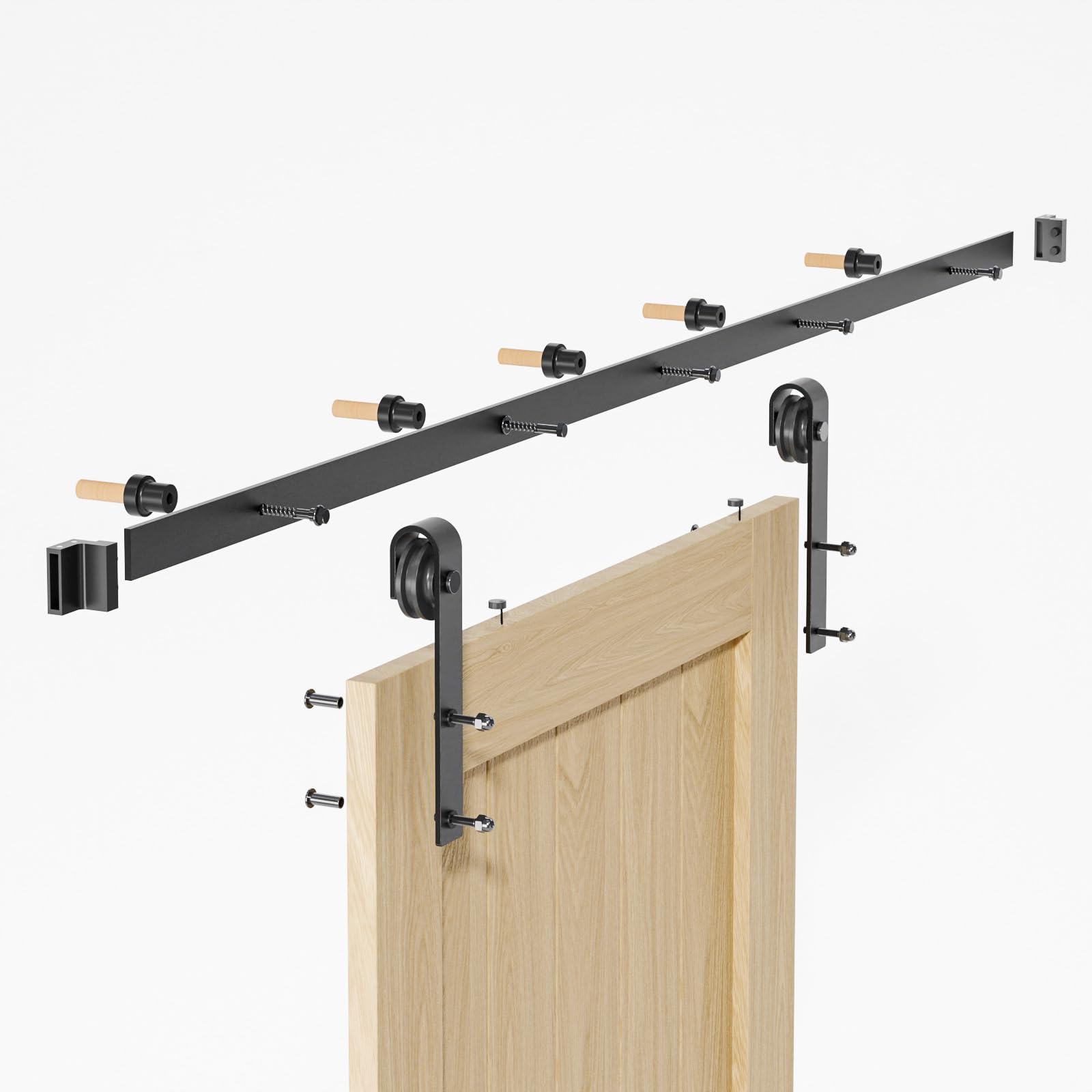 BONIKLUBA Kit de quincaillerie pour porte de grange coulissante de 6 pieds pour porte simple - Solide, fluide et silencieux - Haute résistance - Facile à installer, convient aux portes larges de 36" à 40" (cintre en forme de J)