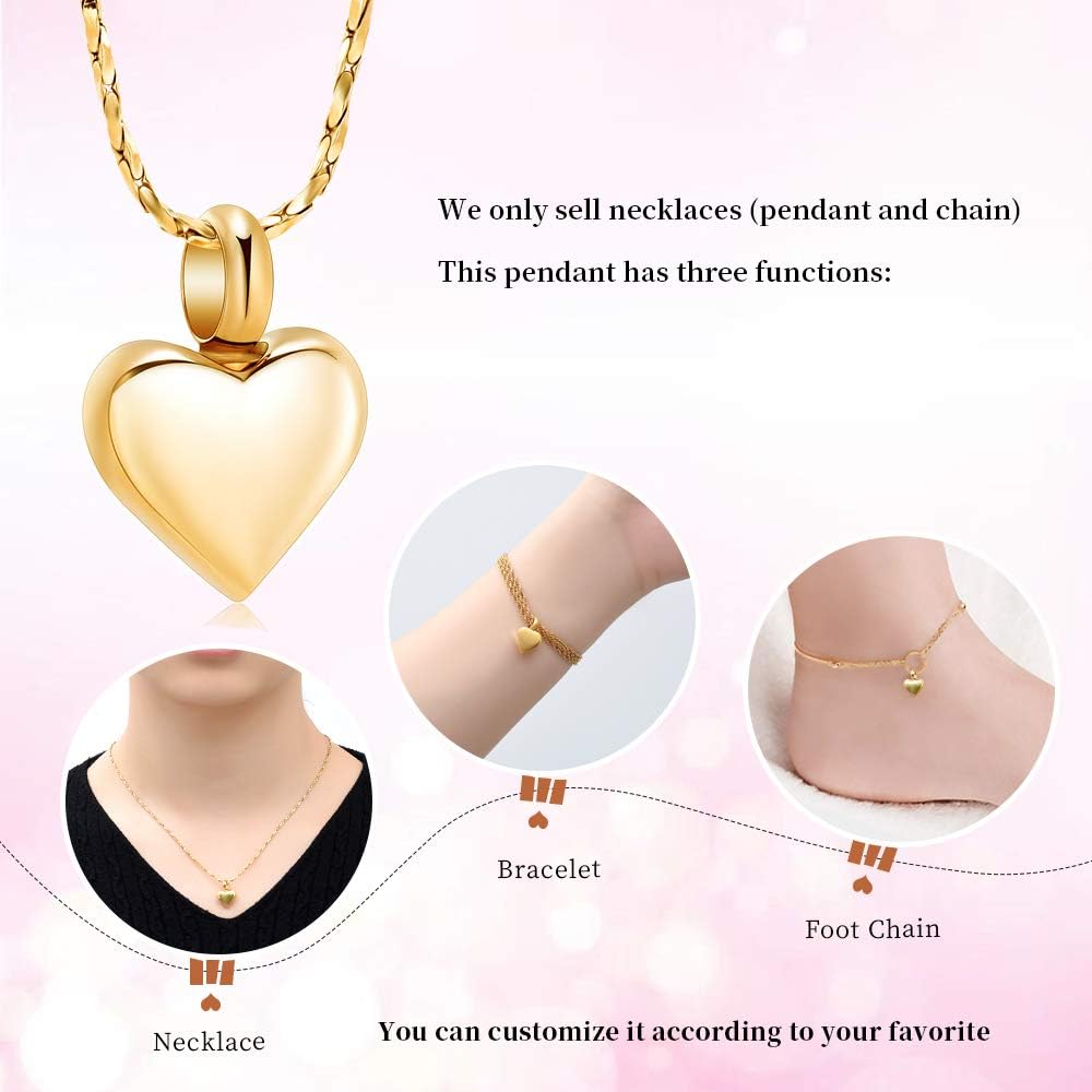 Imrsanl Small Heart Cremation Urn Necklace for Ashes Stainless Steel Memorial Ash Pendant Keepsake Jewelry