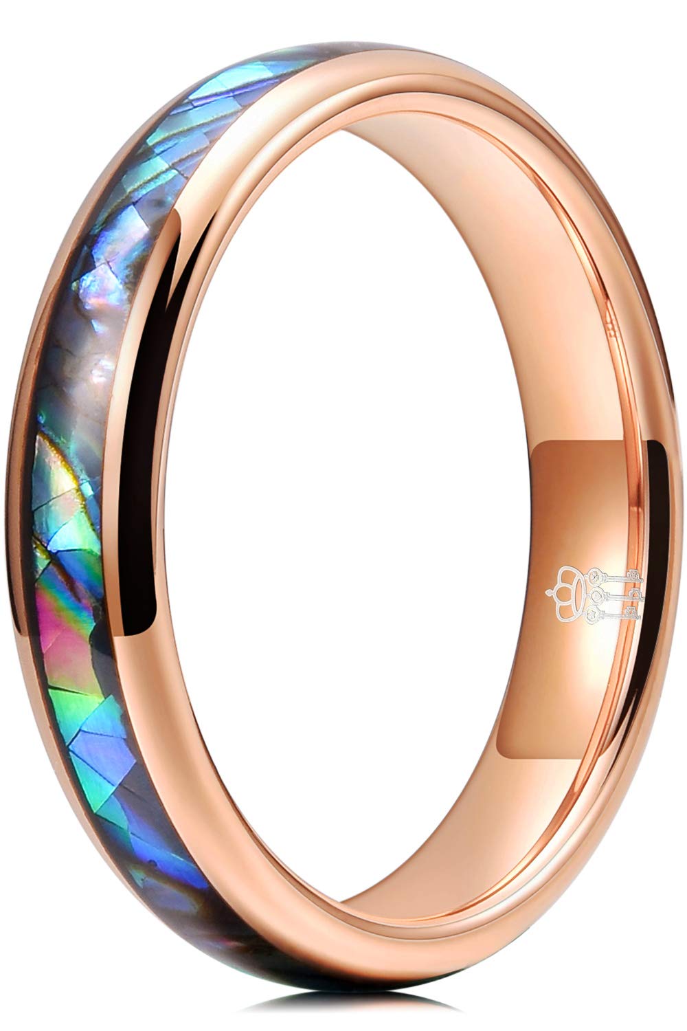 THREE KEYS JEWELRY Abalone Shell Inlay Tungsten Rings 4mm 6mm 8mm Womens Mens Silver Wedding Band/Customized Ring