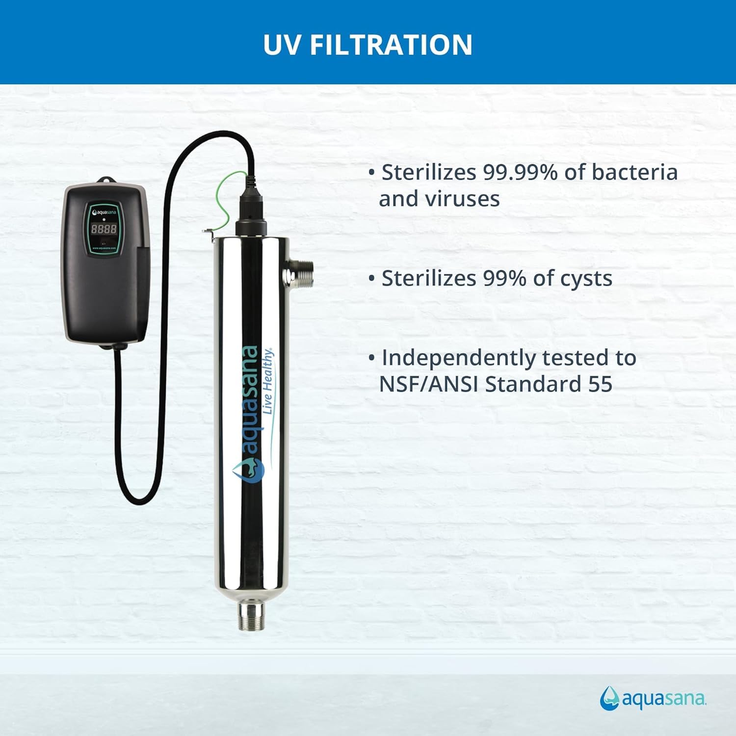 Aquasana Whole House Water Filter System | 1,000,000 Gallons | Salt-Free Softener Alternative | UV, Carbon & KDF | Tackles up to 99.99% Chlorine, Bacteria, Viruses, Sediment & Scale | EQ-1000-AST-UV