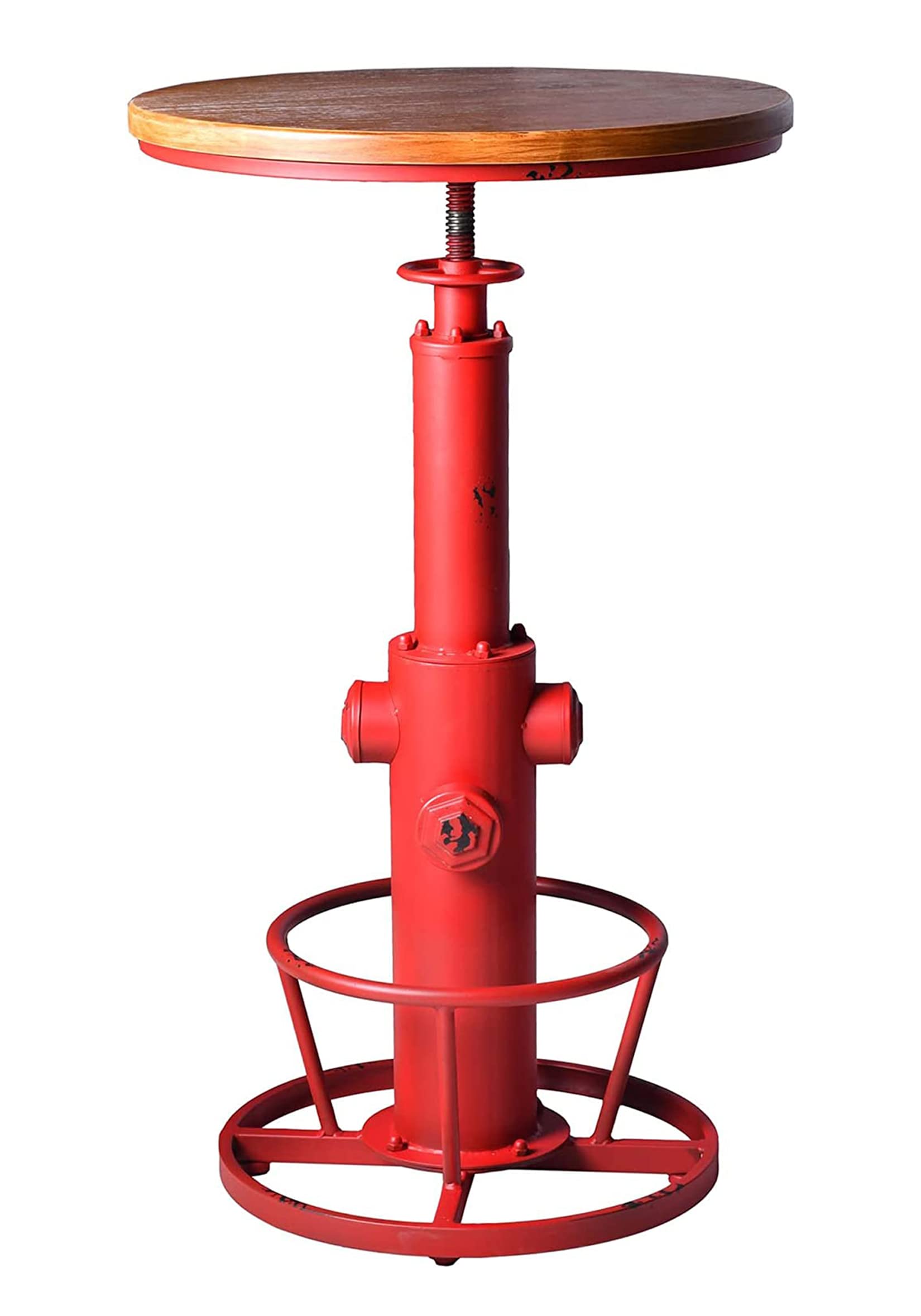 LOKKHAN Industrial Bar Table 38.6"-48.4" Height Adjustable Swivel Round Wood Tabletop 23.7" Dia, Kitchen Dining Office Coffee Bistro Pub Table