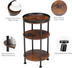 Small Round Side Table for Small Spaces, 3-Tier Round Accent Table Slim Side Table, Modern Sofa Corner Table for Living Room Nightstand Bedroom (Rustic Brown)