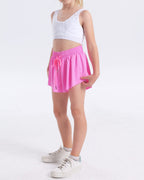 KEREDA Pige Flydende Shorts, Sommerfugl Shorts til Teen Piger med Spandex Foring 2-i-1 til Løb, Fitness, Atletik, Træning 1 Pakke 7-8 År (Hot Pink)
