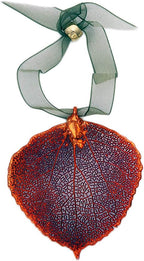 Leaf Ornament, Aspen, Copper Dipped, Made with Real Leaves, 2.5 Inch Length, Adjustable Ribbon Ties