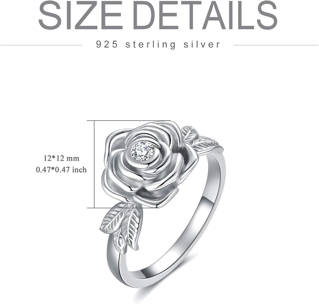 925 Sterling Silver Rose Flower Cremation Urn Ring Holds Loved Ones Ashes Cremation Keepsake Ring Jewelry Embellished with Crystals from Austria