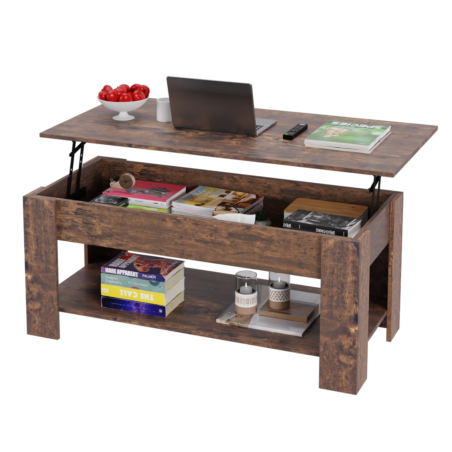 PayLessHere Coffee Table Lift Top Coffee Tables with Hidden Compartment and Storage Shelf Wooden Lift Tabletop Dining Table for Living Room Home (Black, 39" D x 28" W x 24" H)