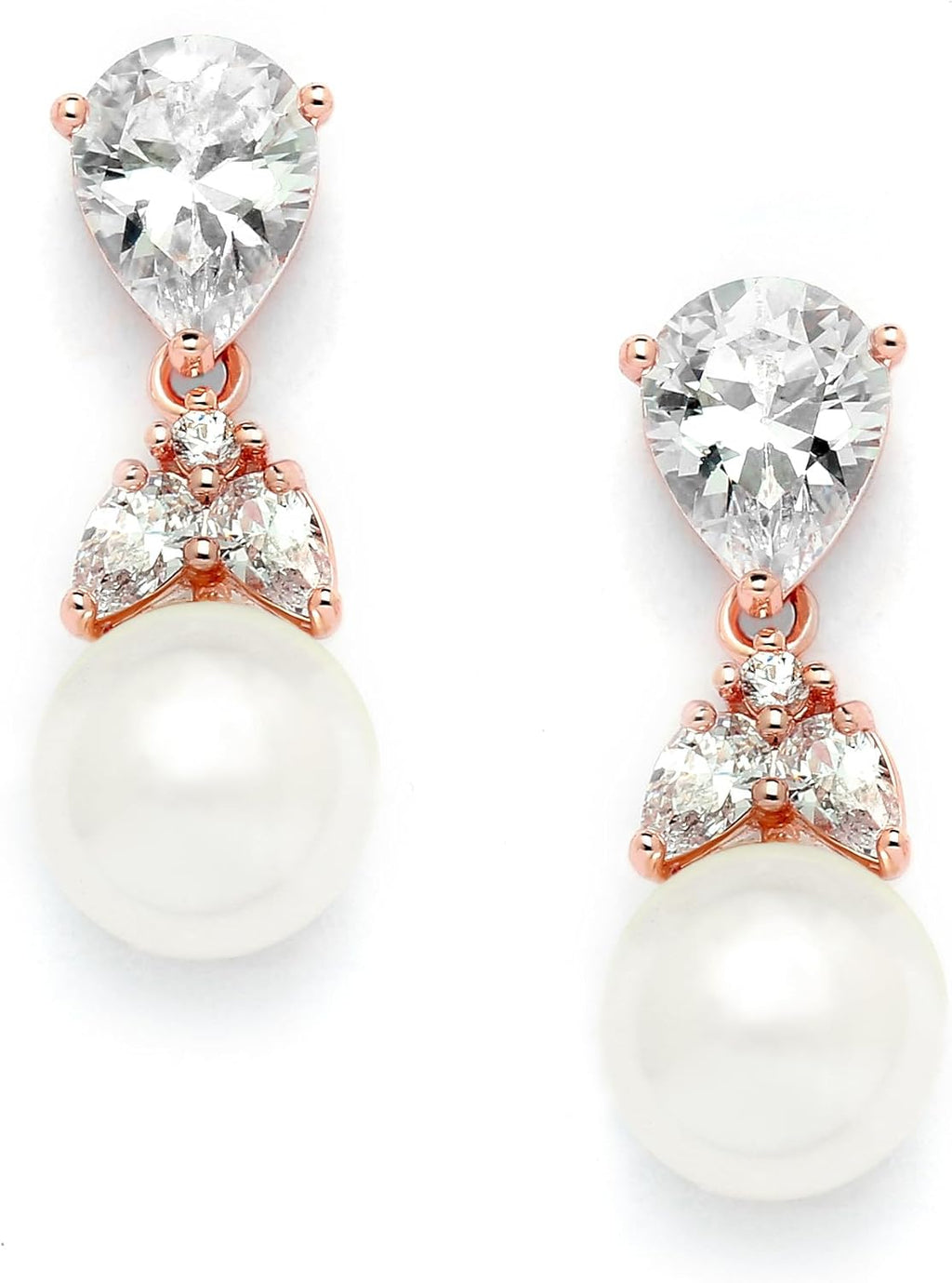 Mariell Pearl Drop Bridal Earrings with Cubic Zirconia Crystals and Ivory Pearls For Brides, Bridesmaids, Weddings, Jewelry Gift for Women