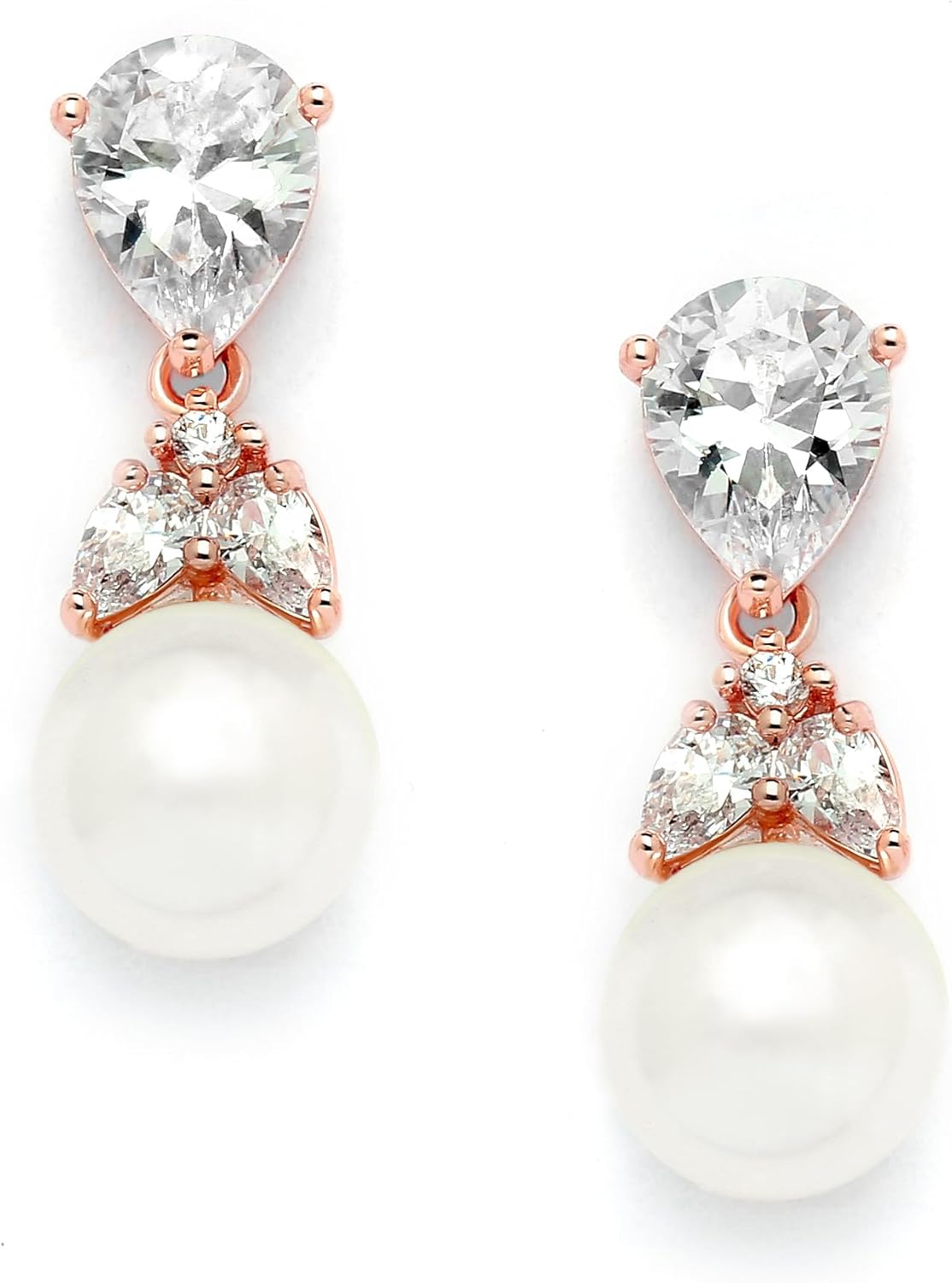 Mariell Pearl Drop Bridal Earrings with Cubic Zirconia Crystals and Ivory Pearls For Brides, Bridesmaids, Weddings, Jewelry Gift for Women