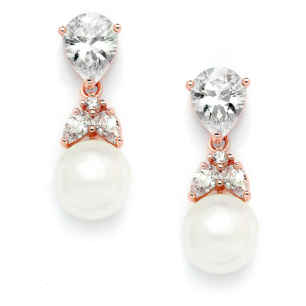 Mariell Pearl Drop Bridal Earrings with Cubic Zirconia Crystals and Ivory Pearls For Brides, Bridesmaids, Weddings, Jewelry Gift for Women