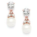Mariell Pearl Drop Bridal Earrings with Cubic Zirconia Crystals and Ivory Pearls For Brides, Bridesmaids, Weddings, Jewelry Gift for Women