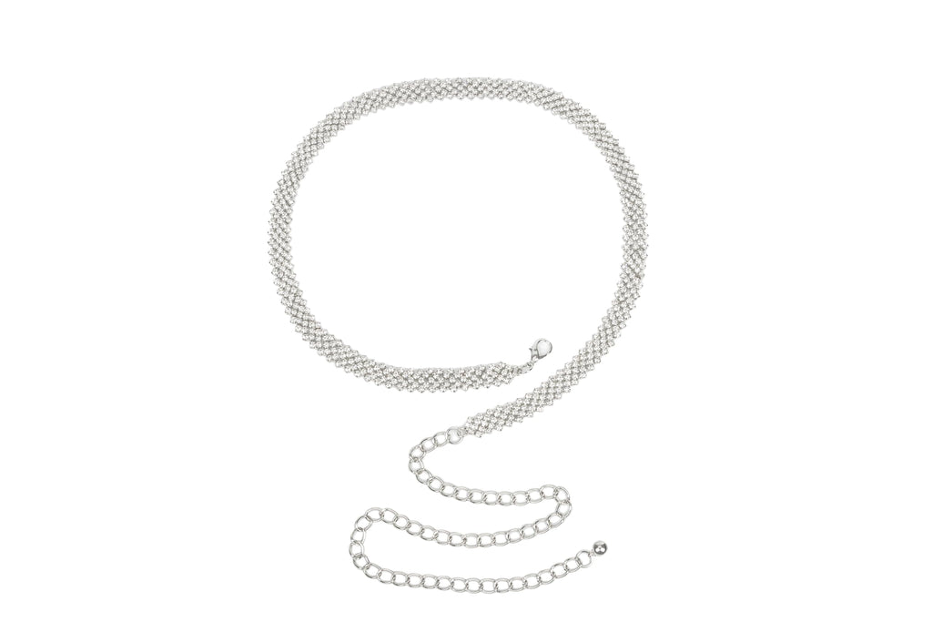 INOGIH Silver Rhinestone-Waist-Chain-Belt Formal Dress Belt Diamond Bling Wedding Bridal Belt for Women