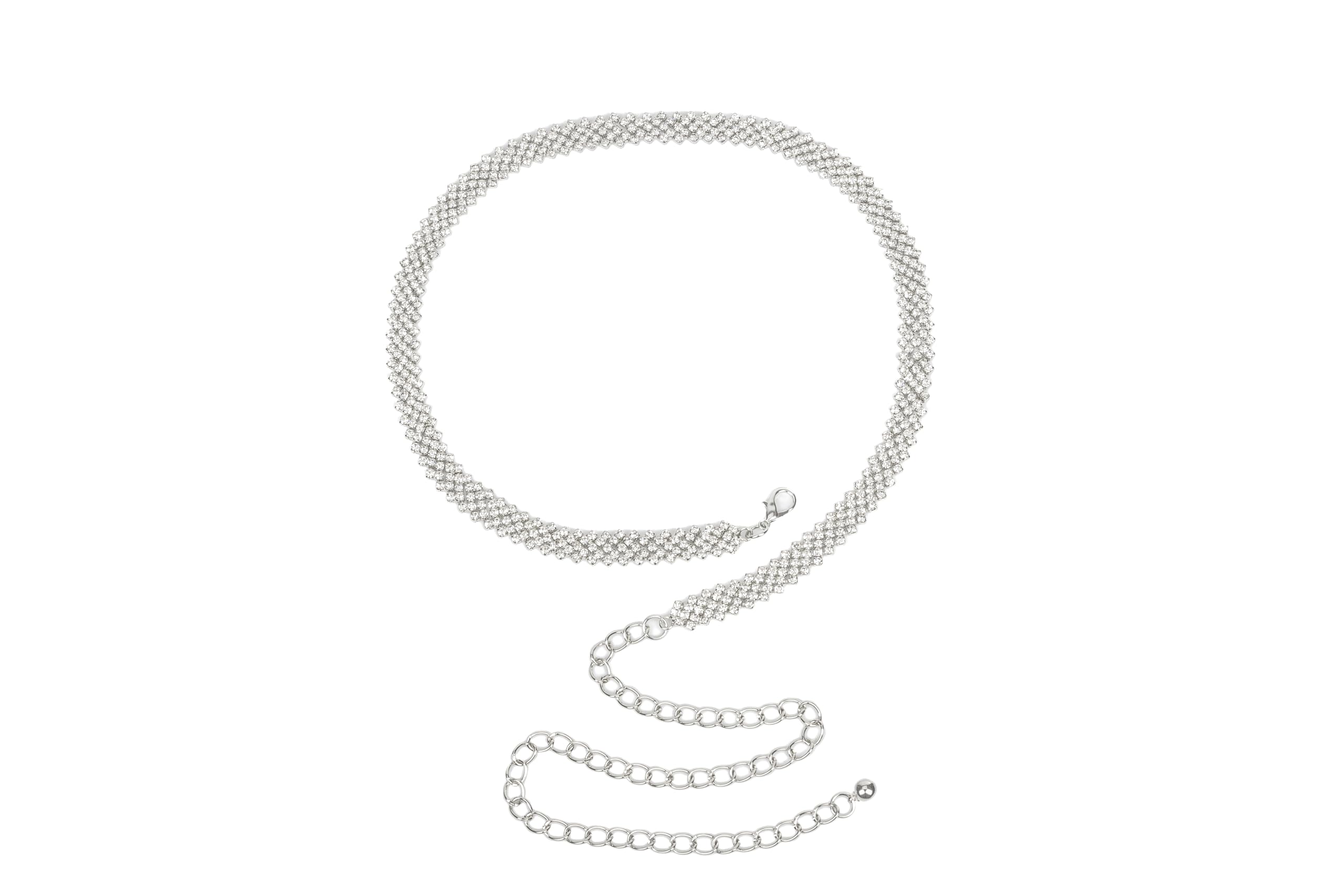 INOGIH Silver Rhinestone-Waist-Chain-Belt Formal Dress Belt Diamond Bling Wedding Bridal Belt for Women