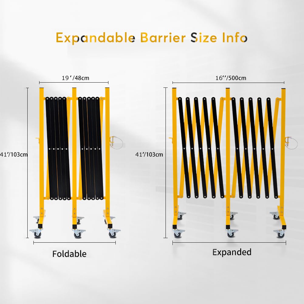 GYMTIME Industrial Expandable Metal Barricade, 16 Feet, Easily Assembled Safety Barrier with Casters, Flexible Mobile Gate, Adjustable Traffic Fence