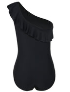 Hilor Women's One Piece Swimsuits One Shoulder Swimwear Asymmetric Ruffle Monokinis Bathing Suits Black 10 - Grand Goldman