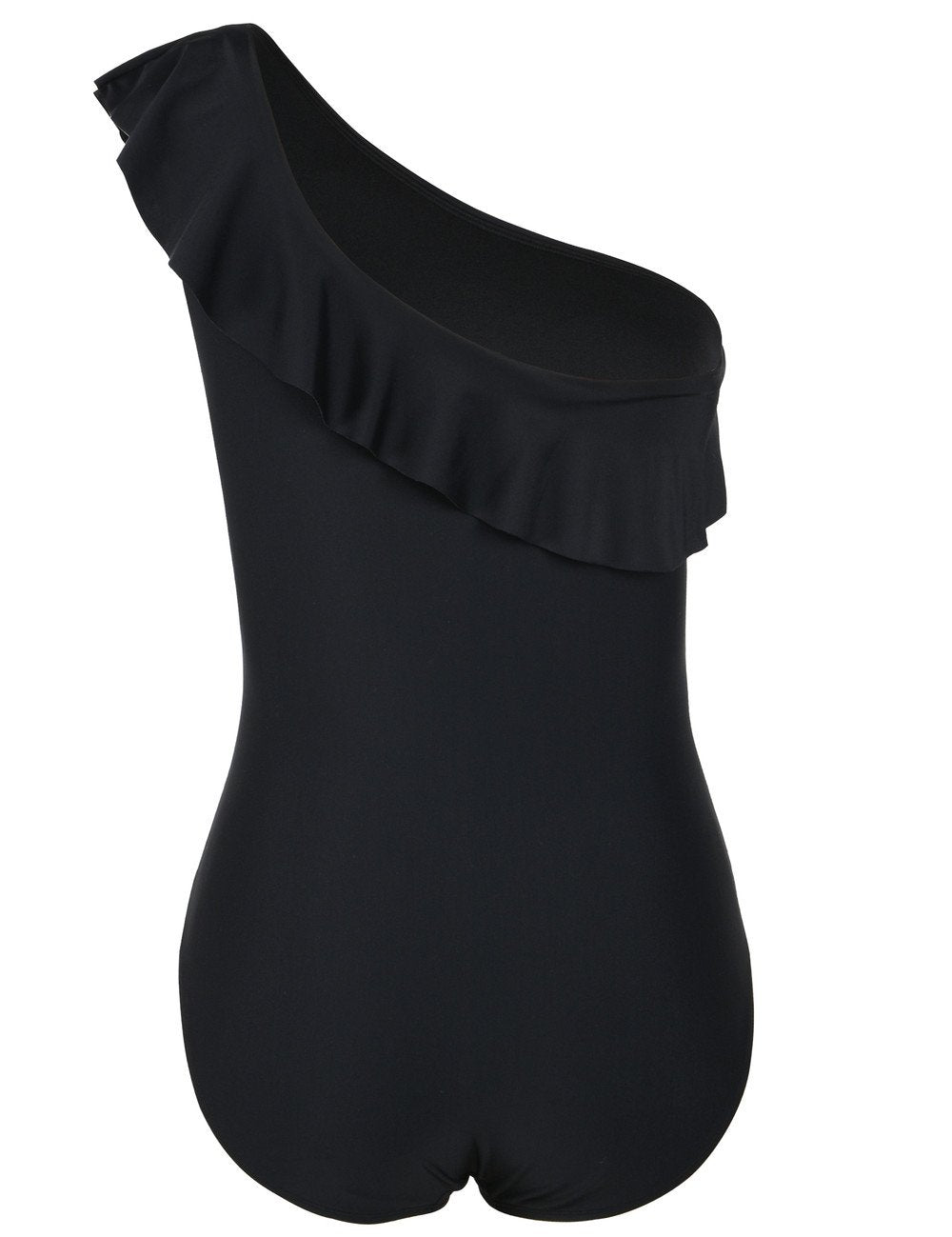 Hilor Women's One Piece Swimsuits One Shoulder Swimwear Asymmetric Ruffle Monokinis Bathing Suits Black 10