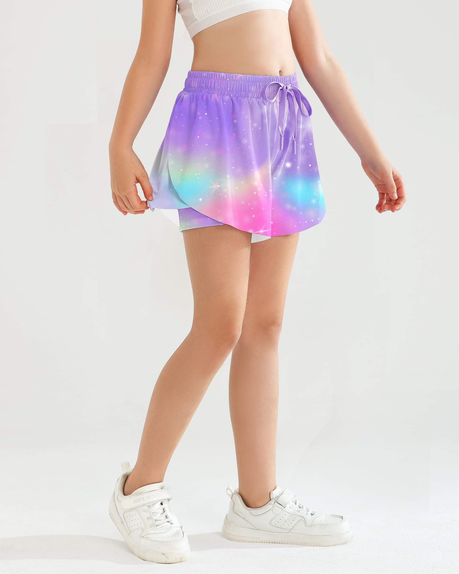 Pige Shorts Flydende Shorts Pige Løbe Shorts med Lommer Børns Sommerfugl Skorts Atletiske Dans Skorts Lilla Pige Shorts Størrelse 8 9