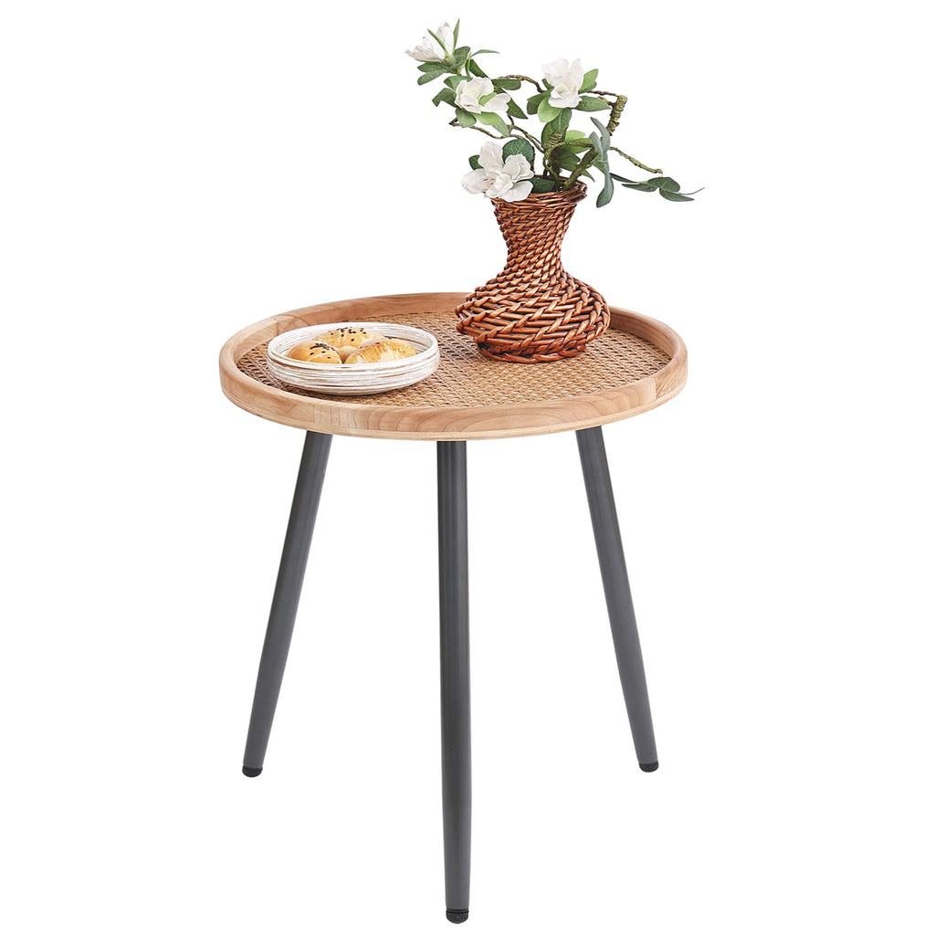 Tiita Round End Table Mental Side Table Nightstand/Small Wood Tables Accent Coffee Table with Wooden Tray for Living Room Bedroom Office Small Space