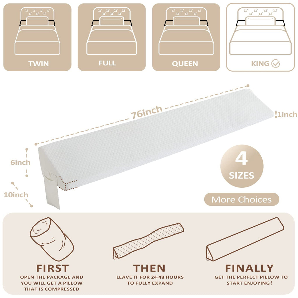 Homemate King Size (76"x10"x6") Bedwig Kussen voor Hoofdeinde - Bedkloofvuller (0-8") - Driehoekige Steunkussen Wig - Wit