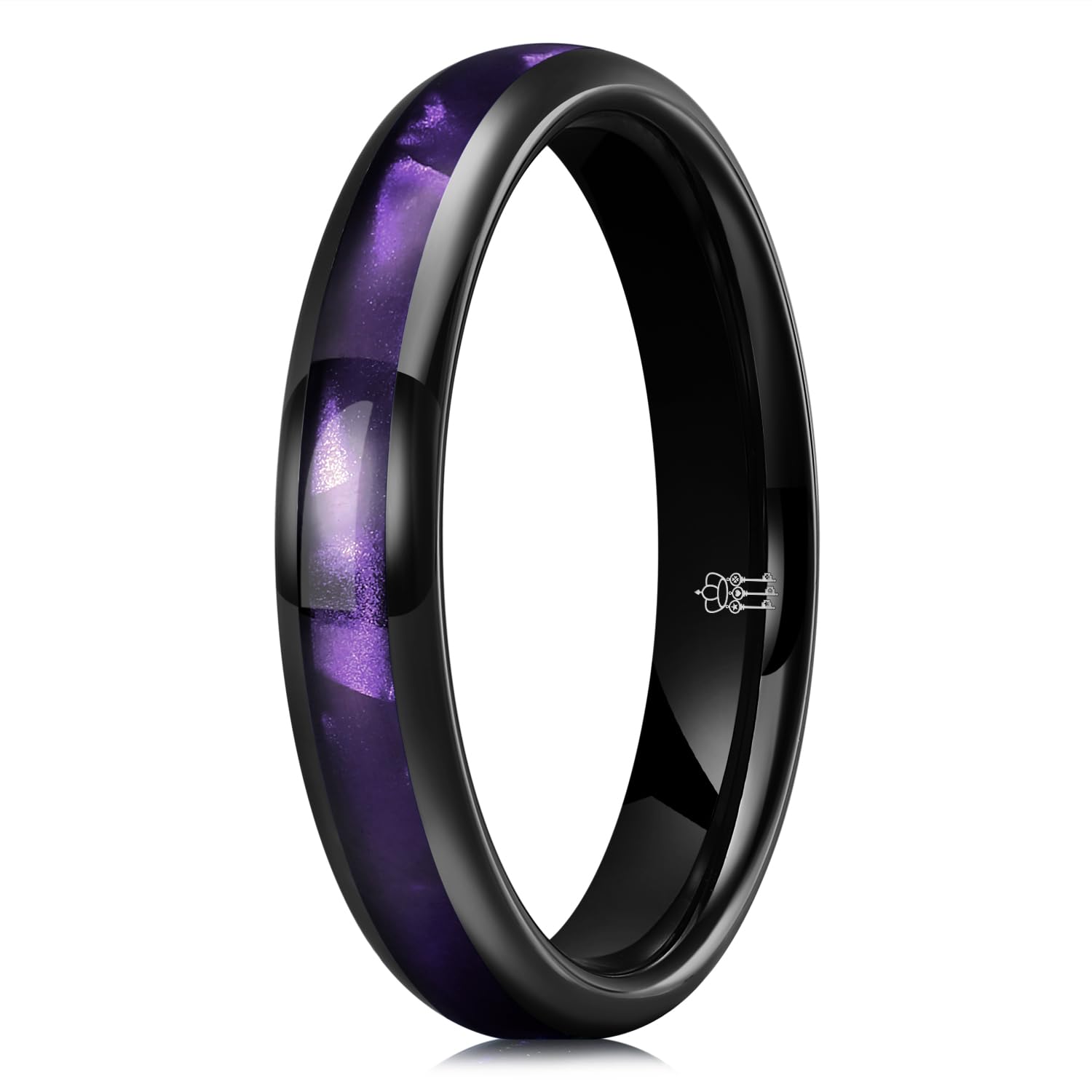 THREE KEYS JEWELRY Abalone Shell Inlay Tungsten Rings 4mm 6mm 8mm Womens Mens Silver Wedding Band/Customized Ring