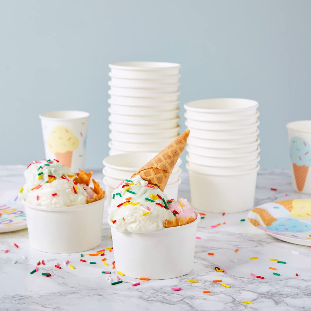 Stockroom Plus 200-Pack Paper Ice Cream Cups - Bulk 8 oz - Disposable Ice Cream Bowls Bulk or Parties - White Ice Cream Cups Disposable