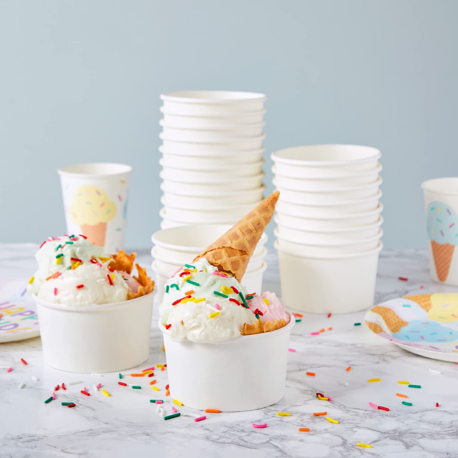 Stockroom Plus 200-Pack Paper Ice Cream Cups - Bulk 8 oz - Disposable Ice Cream Bowls Bulk or Parties - White Ice Cream Cups Disposable