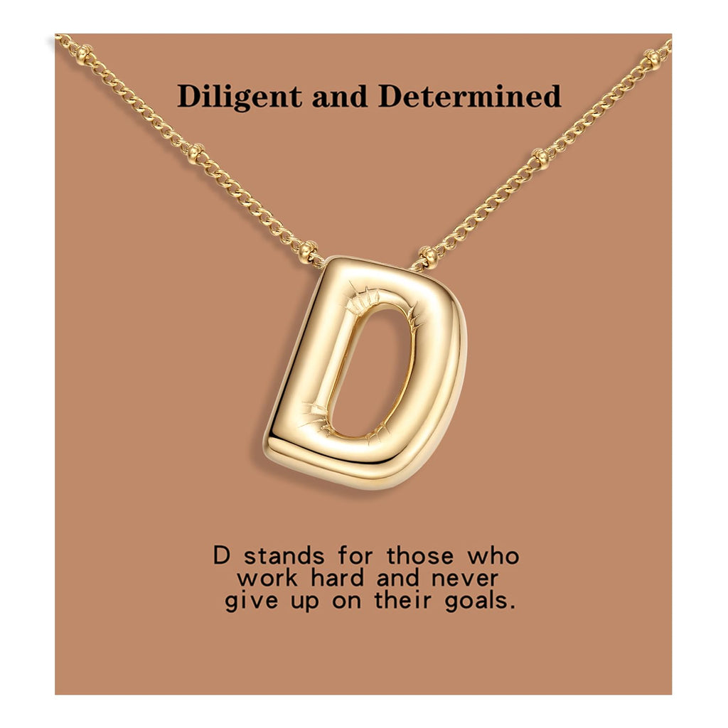 BOLAGTIER Bubble Letter Halskette Goldbeschichteter Ballon Anfangsbuchstabe Massiver Bubble Alphabet Anhänger Halskette Trendiger Schmuck Geschenk für Frauen (D, Gold)