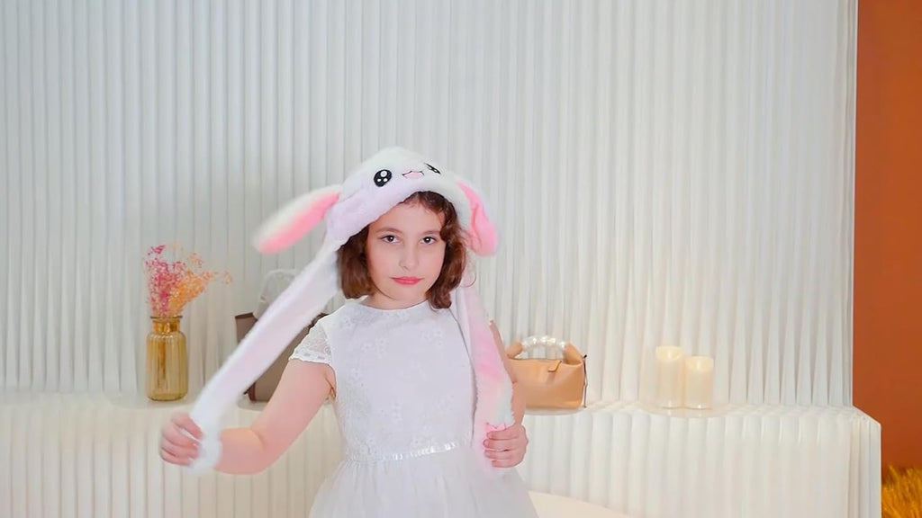 Animal Hat with Ears Moving Jumping Pop Up Beating Hat Plush Holiday Cosplay Dress Up Funny Gift for Kids