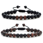 M MOOHAM Natural Stone Bracelets for Men - 8mm Tiger Eye, Matte Agate, Lava Rock - Teen Boys Gifts for Birthday, Anniversary, Christmas