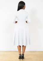 Nmoder afslappede kjoler til kvinder semi-formel pasform og flare 3/4 ærme A-linje kirke arbejds kjole med lommer hvid XL