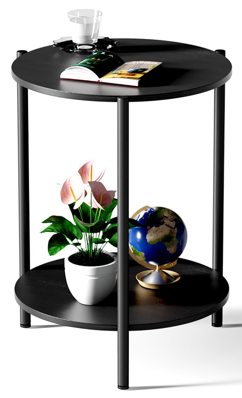 Round Coffee Table, 2-Tier 32.9" Circle Coffee Tables with Storage Wood Rustic Farmhouse Center Circular Coffee Table for Living Room Bedroom Balcony Office - Black