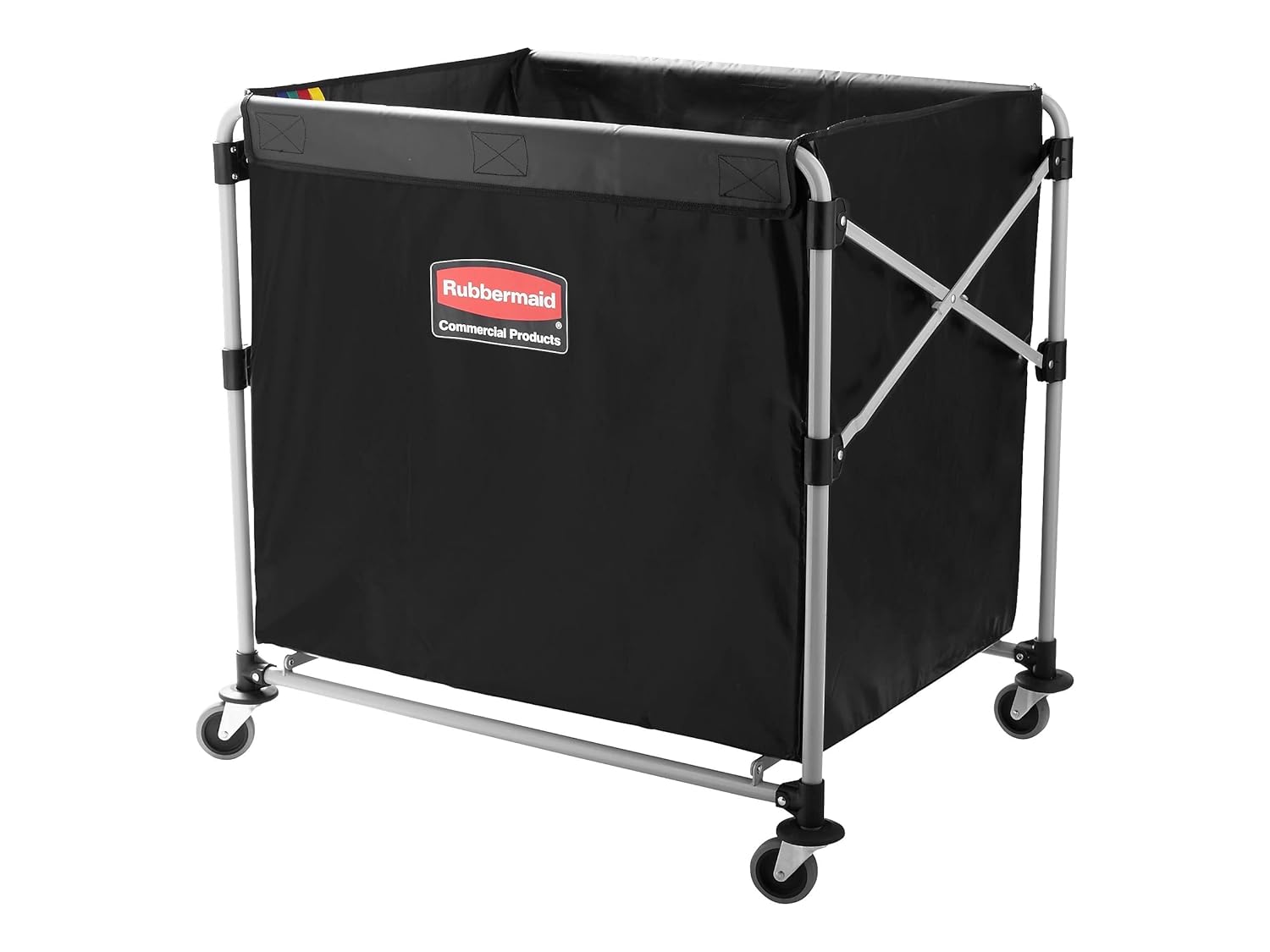 Rubbermaid Commercial Products, Collapsible X Cart, Black, Steel 8 Bushel Bin, Commercial Laundry Cart with Wheels for Hotel/Nursing Home/Home/College Easily Move Laundry/Supplies/Groceries