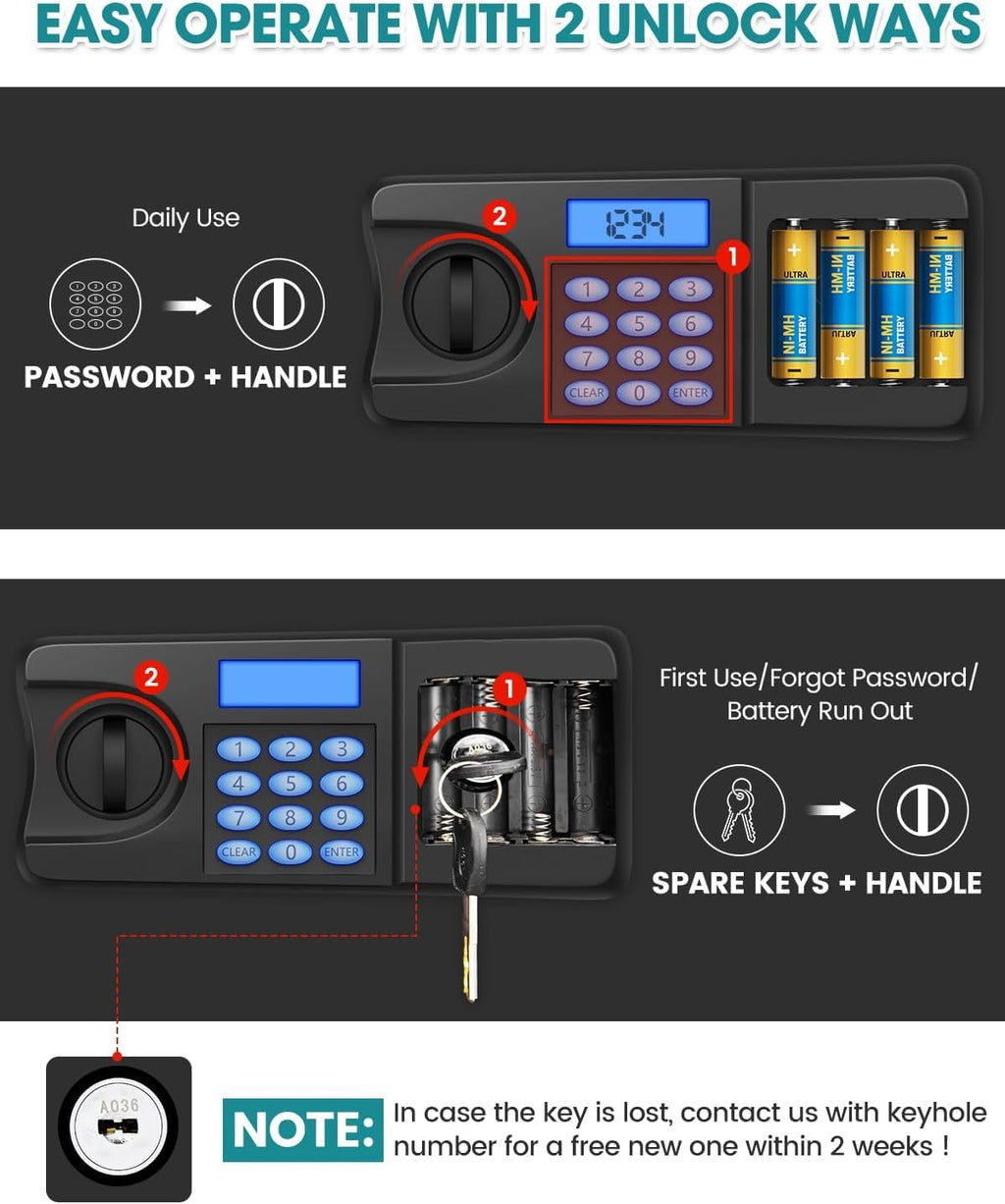 2.6 Cuft Home Safe Box With Fireproof Waterproof Bag, Backlight Programmable Keypad, Smart Alert, Security Digital Office Safe Box For Business Money Jewelry Valuables
