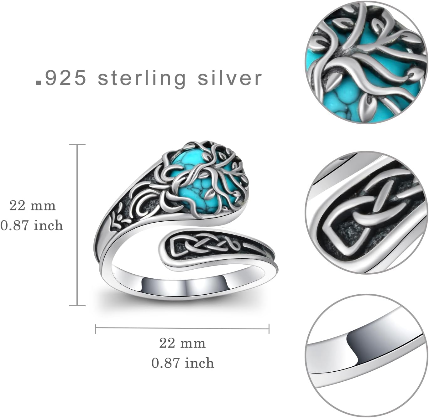 Spoon Rings for Women 925 Sterling Silver Turquoise Spoon Rings Vintage Thumb Rings Jewelry Gifts for Women Men
