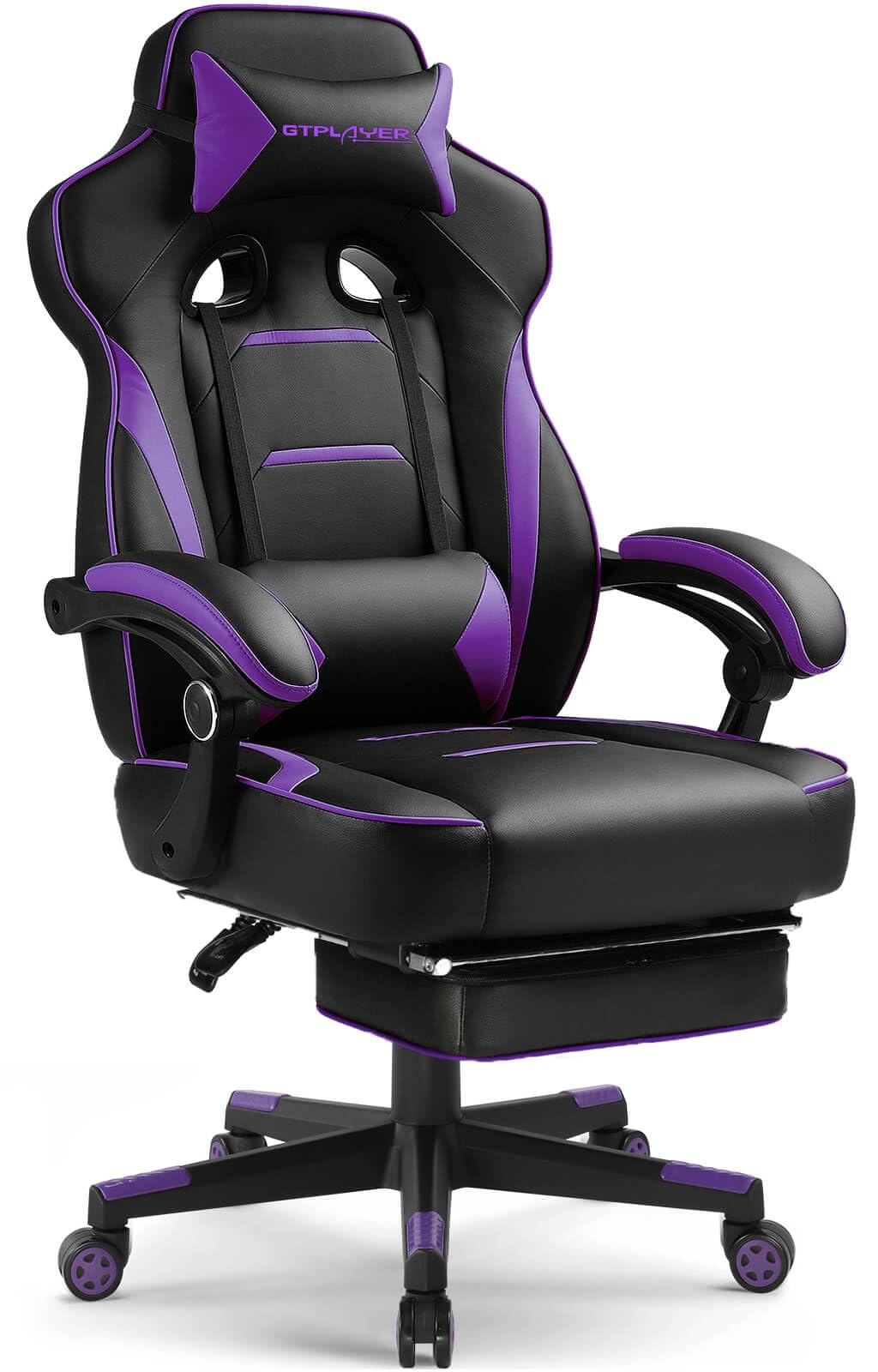 GTPLAYER Gaming Chair with Footrest, Big and Tall Computer Game Chair 350lb Racing Style, Ergonomic High Back Lumbar Support and Recliner, Moon Gray