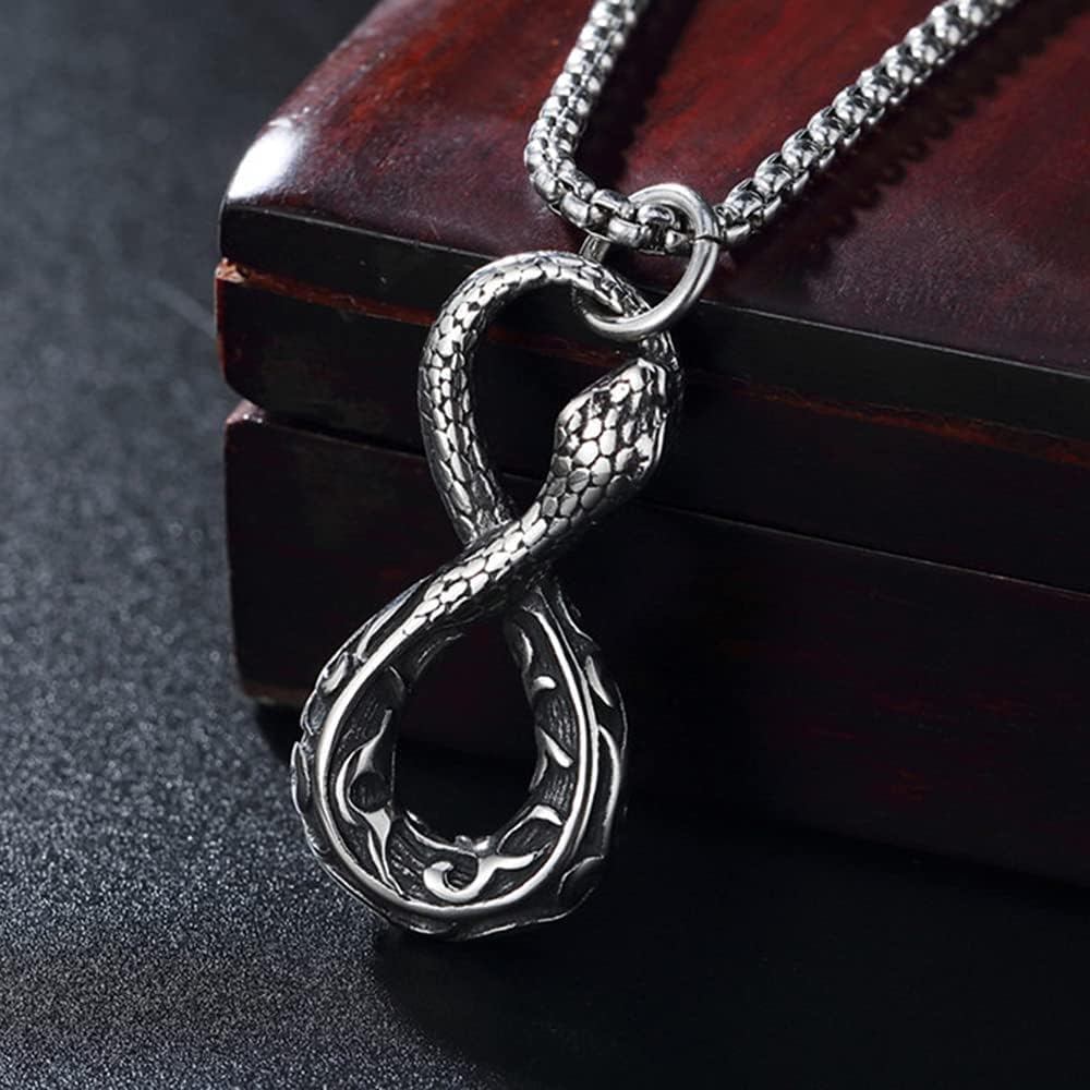 OIDIMS Infinity Ouroboros Serpent Snake Necklace for Men Women Stainless Steel Pendant Norse Talisman Hip Hop Gothic Animal Biker Punk Rope Chain Best Friend Jewelry Valentine's Day Gift Jewelry